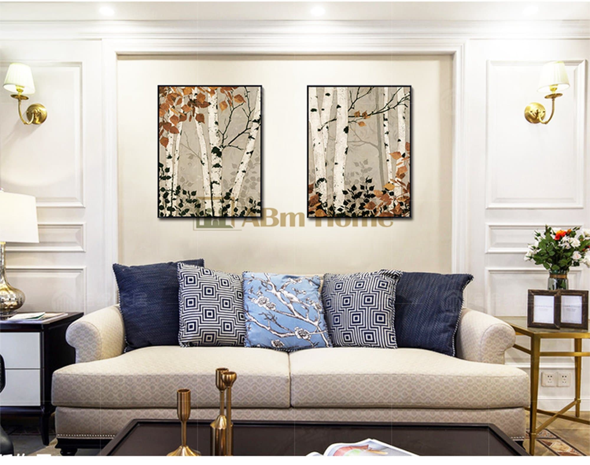 ABm Home -Brich Tree（44cm x 64cm/each Frame/2pcs set Wall Art, Large Wall Picture Frame, Vintage Style,Framed Canvas, Large Poster (Black A)