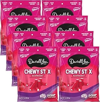 - Darrell Lea Fabulicious Sour Candy Stix, Soft and Tangy, No Artificial Flavors, Palm Oil Free, Made in Australia, Shareable (Sour Raspberry, 7 Ounce (Pack of 8))
