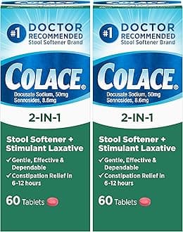 - 2-in-1 Stool Softener Plus Stimulant Laxative Tablets, 60 Count (Pack of 2), Gentle Constipation Relief, Docusate Sodium Plus Sennosides