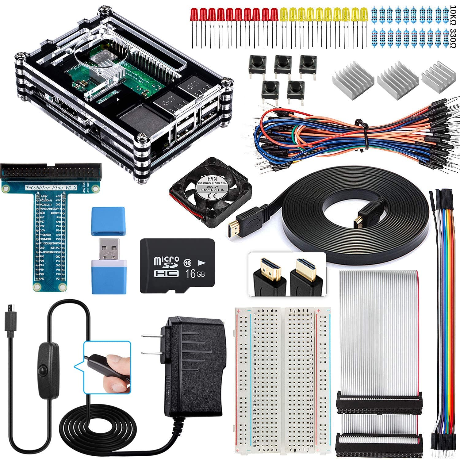 Smraza Raspberry Pi 3 B+ Case with Fan, Starter Kit with 16GB SD Card, 2.5A Power Supply, Compatible with Raspberry Pi 3 Model B+