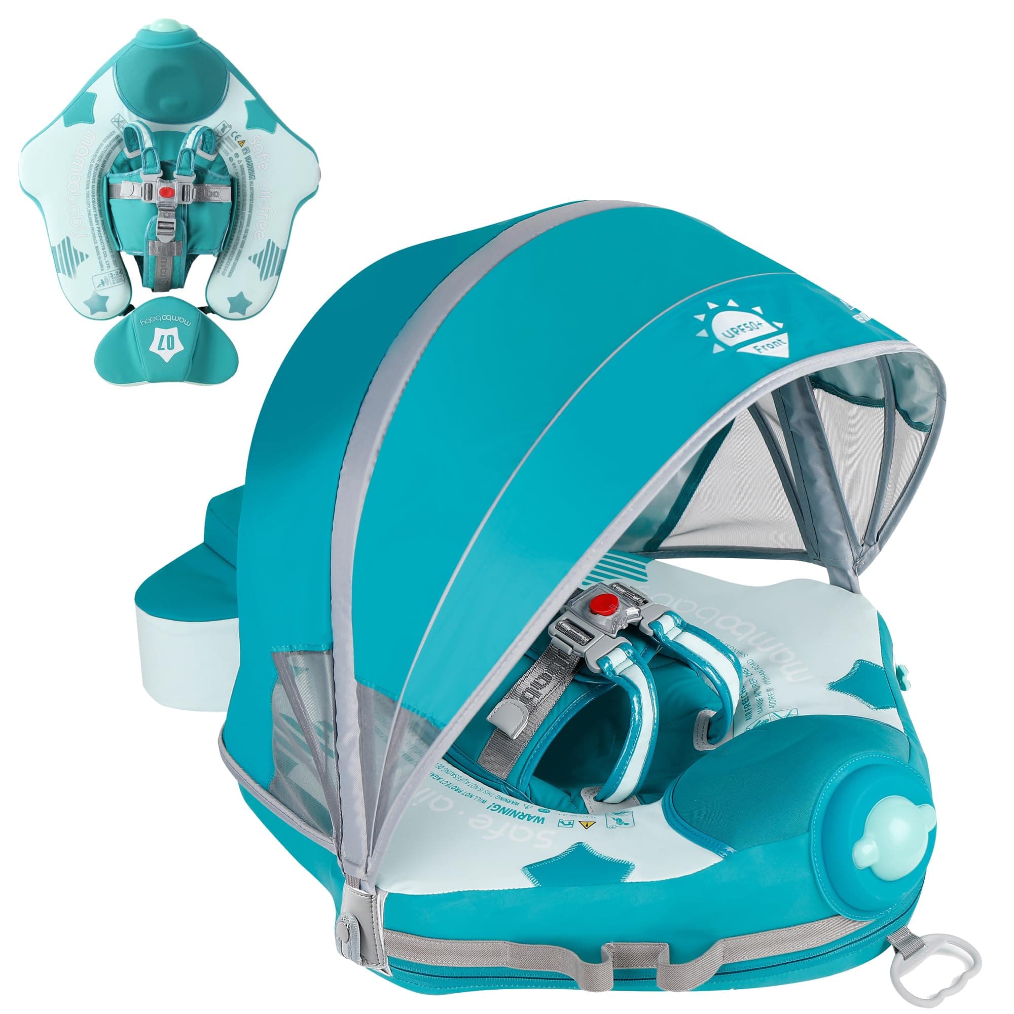 Mambobaby Float with Canopy Baby Float No.7 Airplane Add Tail Baby Pool Swim Float Air Free Solid Swimming Trainer Non-Inflatable Water Floats for Infant 3-24 Months, Bluegreen