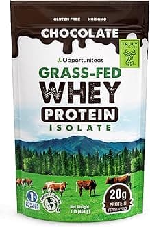 Grass Fed Chocolate Whey Isolate Protein Powder – 20 g Protein, Heavy-Metal Tested, Made with Organic Cacao & Organic Cane Sugar, Non-GMO, Hormone-Free, Sourced from Ireland, 1 lb