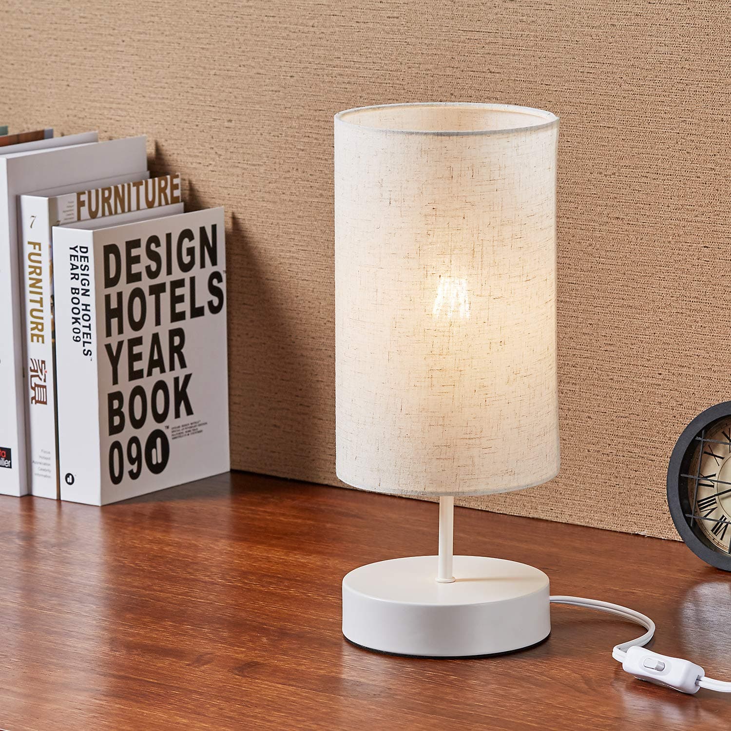 Keymit 3 Way Dimmable Table Lamp, A19 8W Nightstand Lamp for Bedroom Living Room, White Bedside Lamps, A19 8W LED Filament Bulb Included