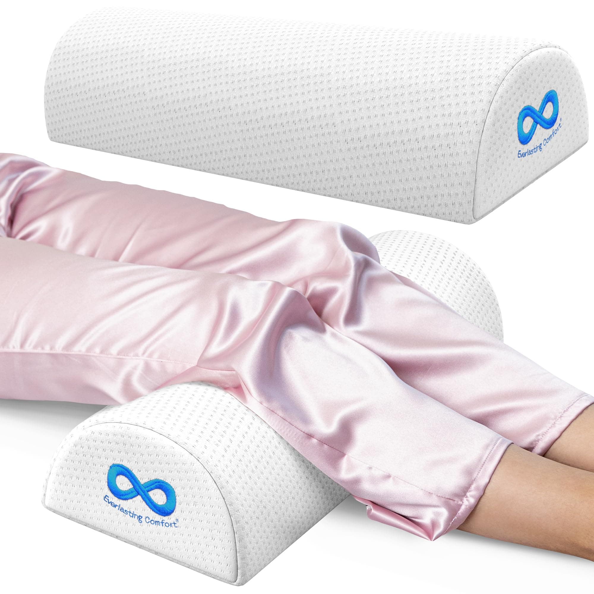 Everlasting Comfort Under Knee Pillow for Back Sleeping - Memory Foam Half Moon Leg Bolster Pillow for Back Pain, Thoracic Support