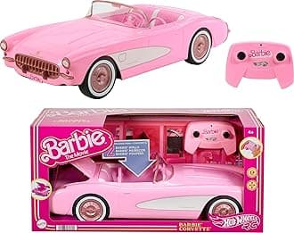 Barbie RC Corvette From The Movie, Full-Function Remote-Control Toy Car Holds 2 Dolls