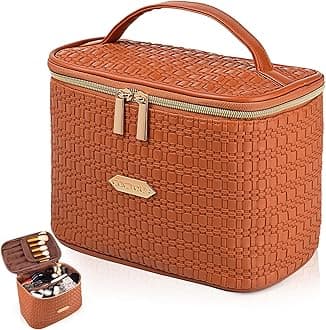 Make Up Bags for Women,Portable Cosmetic Organizer Bag,Large Makeup Organizer Bag Travel with Brush Storage (Brown)