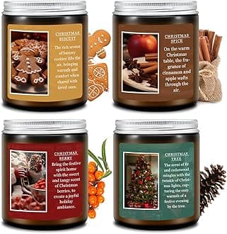 Homsolver Set of 4 Christmas Scented Candles, Christmas Candles Gifts for Women Men, Christmas Tree/Christmas Biscuit/Christmas Berry/Christmas Spice Scented Soy Candles for Christmas