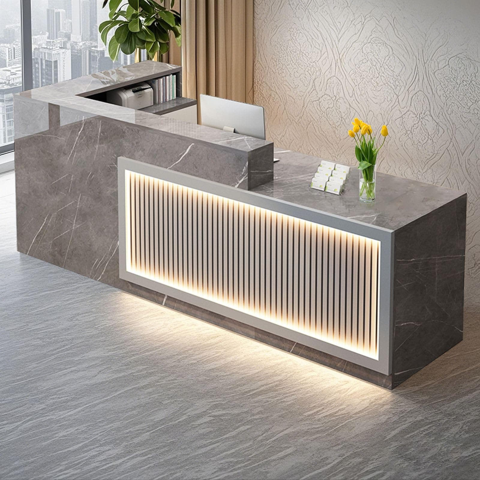 L Shaped Reception Desk, Solid Wood Front Desk with Counter & Lockable Drawers, Retail Checkout Customer Service Counter for Home Office Lobby Store,(D,70.9in-Right)