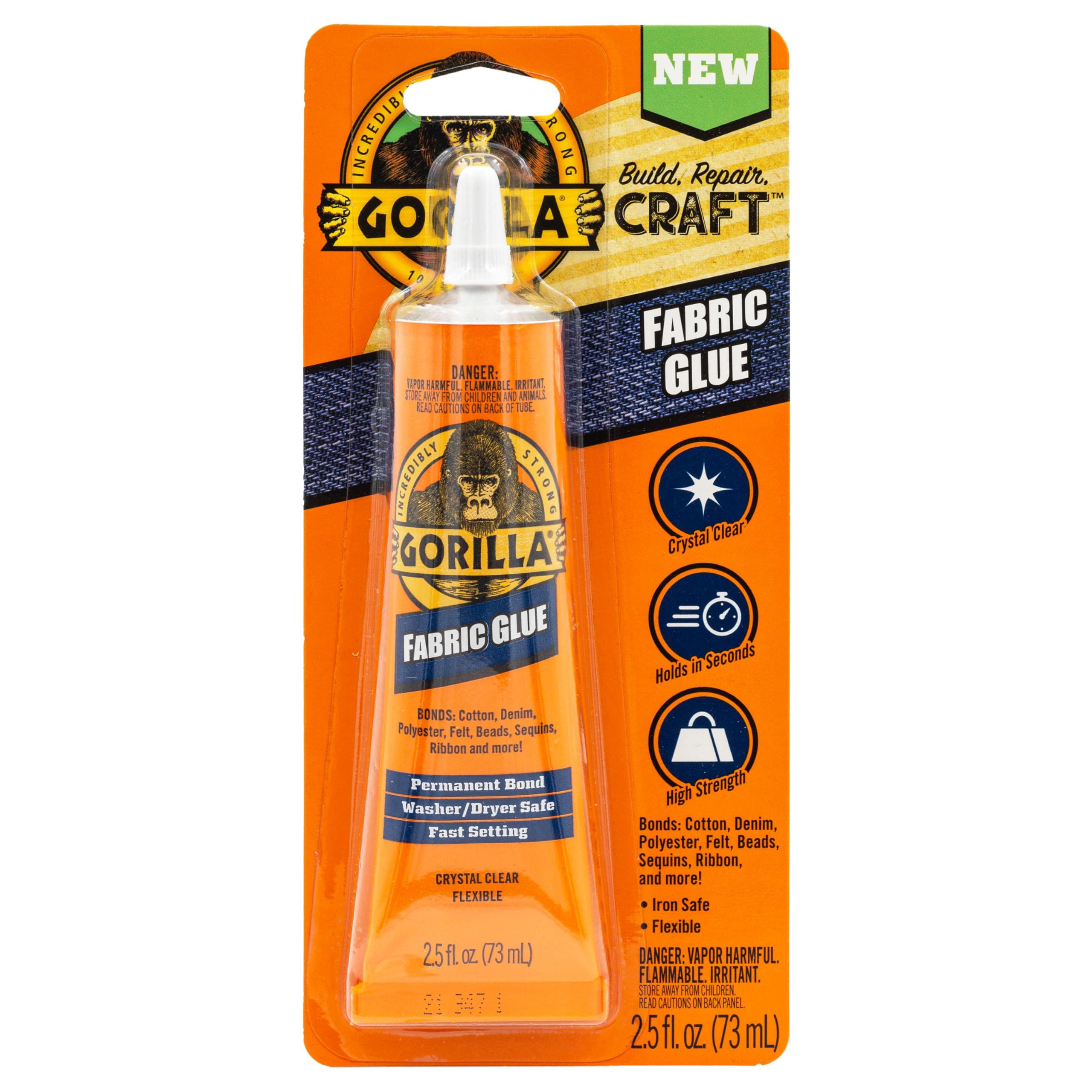 Gorilla Waterproof Fabric Glue 2.5 Ounce, 3-Pack, Clear, 3 Pack