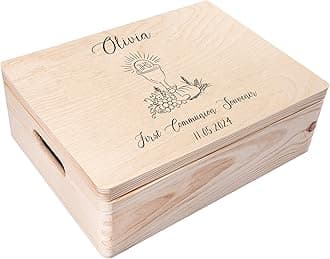 Creative Deco Personalised First Holy Communion/Confirmation Gift for Girls or Boys | Unique Custom Boxes | Customised Wooden Storage Box with Hinged Lid | Perfect as a Keepsake or Decoration