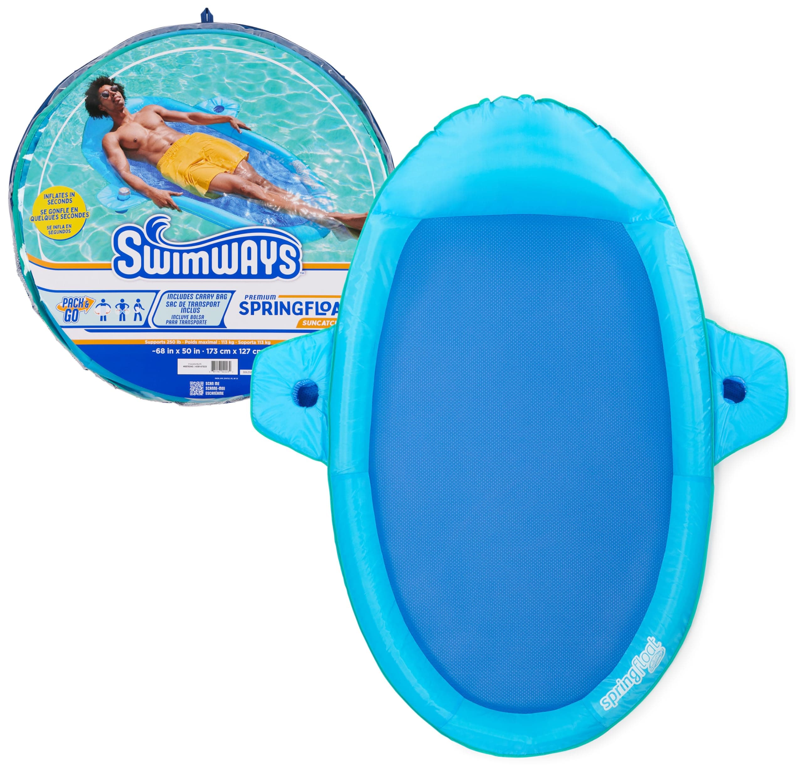 SwimWays Spring Float Papasan Inflatable Pool Lounger with Hyper-Flate Valve