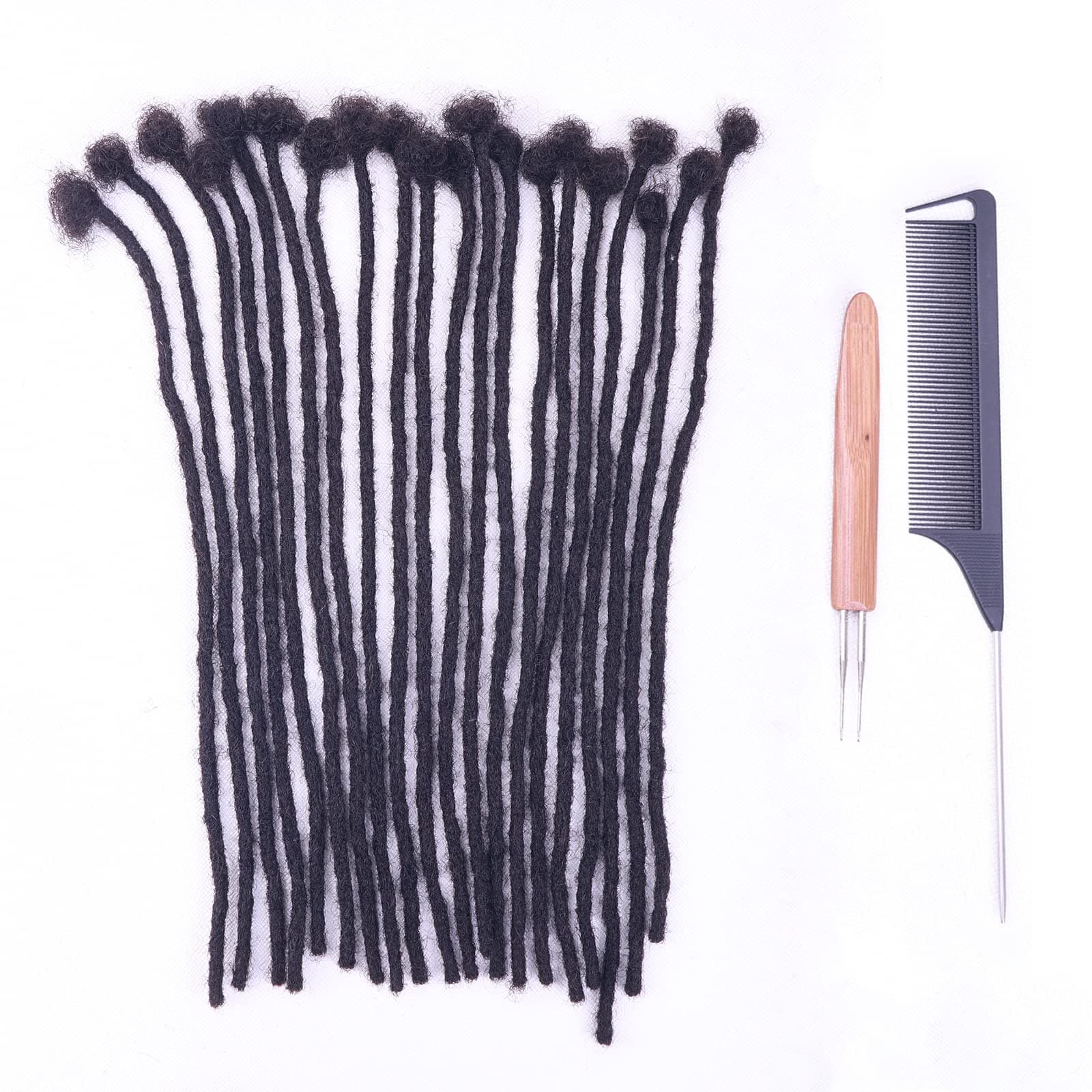 0.4cm and 0.6cm Width 4-16 Inch 10-100 Strands Options 100% Human Hair Dreadlock Extensions for Men Women Kids Full Handmade Permanent Human Loc Extensions(0.4cm, 14inch, 10Strands)