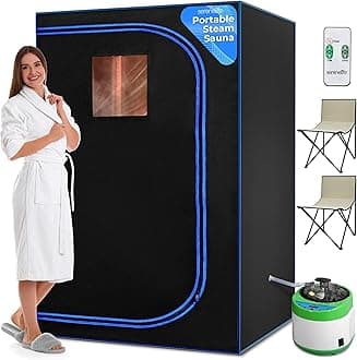 2-Person Steam Sauna Portable- Detoxify & Soothing Heated Body Therapy, Energy & Power-Efficient Design, Includes Folding Chair & Heated Foot Pad, for Couples (Black)
