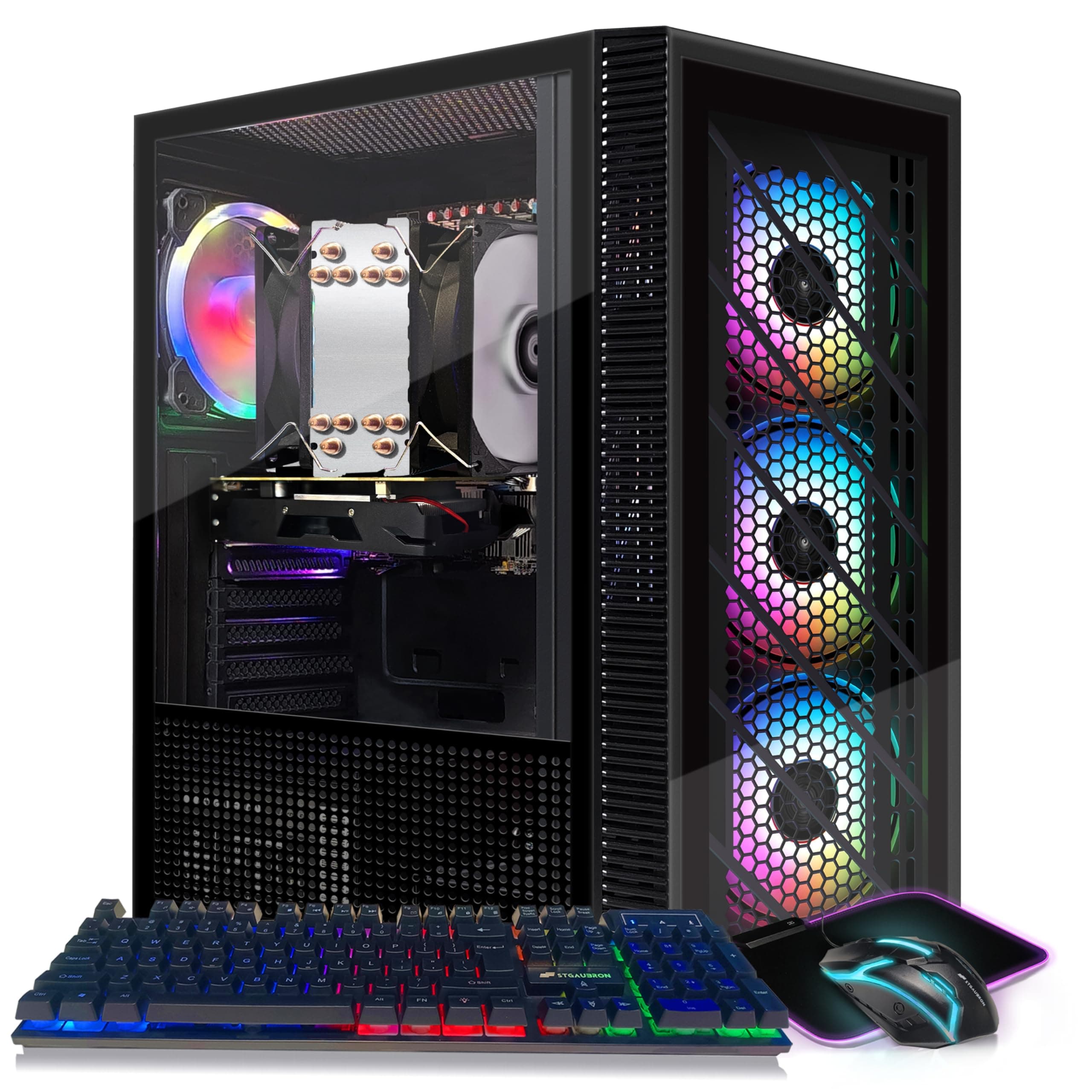 STGAubron Gaming Desktop PC, Intel Xeon E5 2.8G, 16G DDR4, 512G SSD, Radeon RX 550 4G GDDR5, 600M WiFi, BT 5.0, RGB Fan x 4, RGB Keyboard & Mouse & Mouse Pad, W10H64