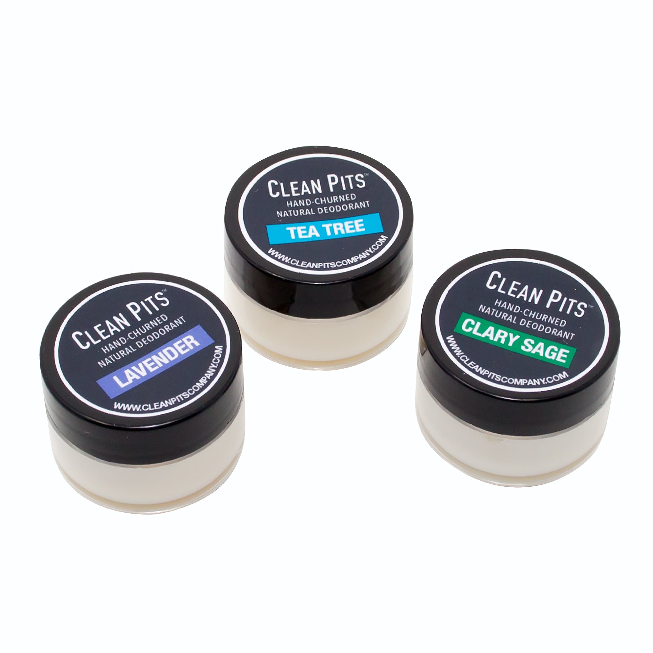 Clean Pits - Hand Churned Natural Deodorant in Jar (Mini Pack) - Clary Sage, Lavender, Tea Tree - .5 oz.