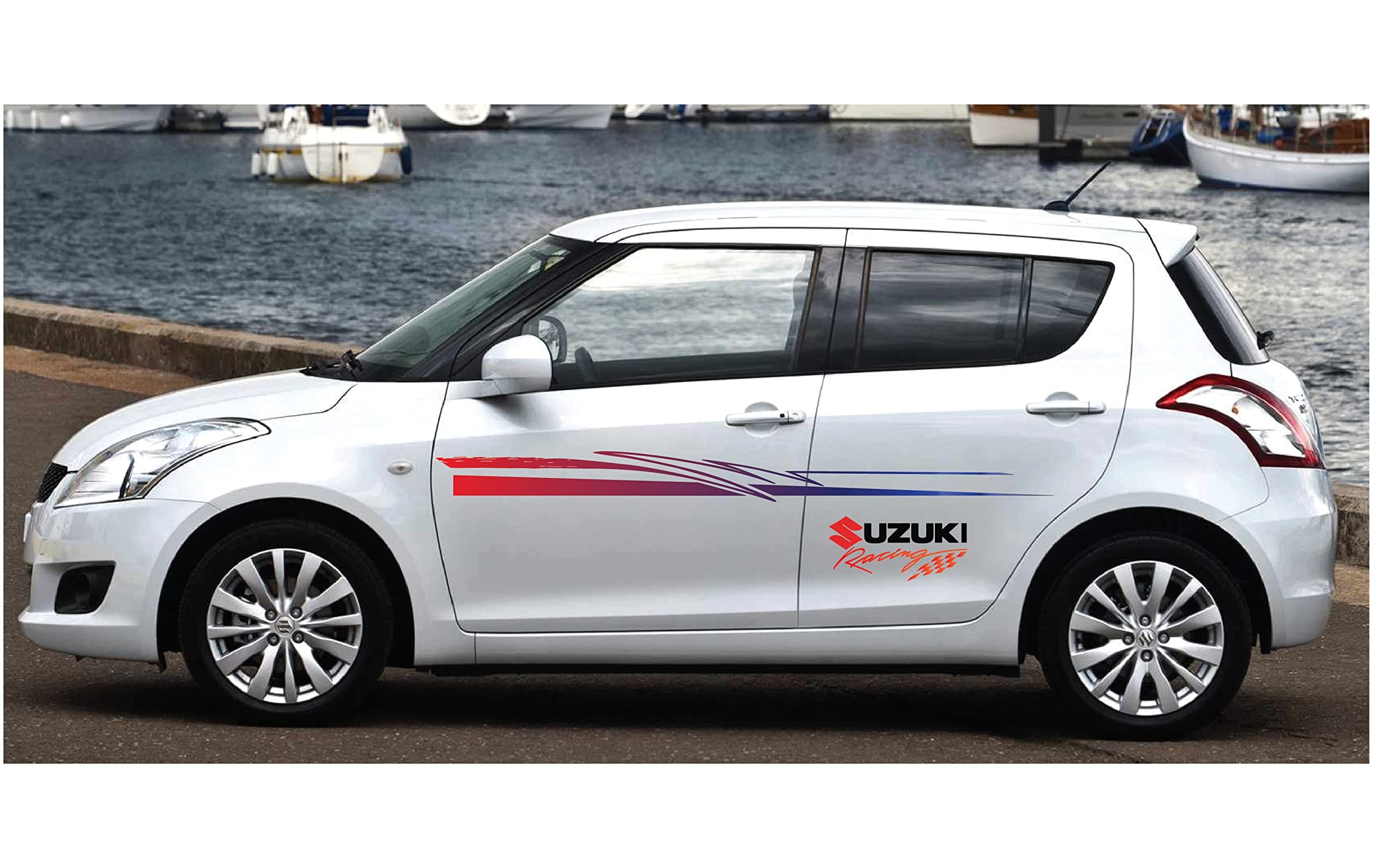 BIRD'S MIND 2 Pcs Suzuki Logo Car Graphics Decorative Strips Stickers Exterior Both Side Vinyl Printed All Universal Cars Sides Body Multicolored L x H 142 Cm x 30 Cm