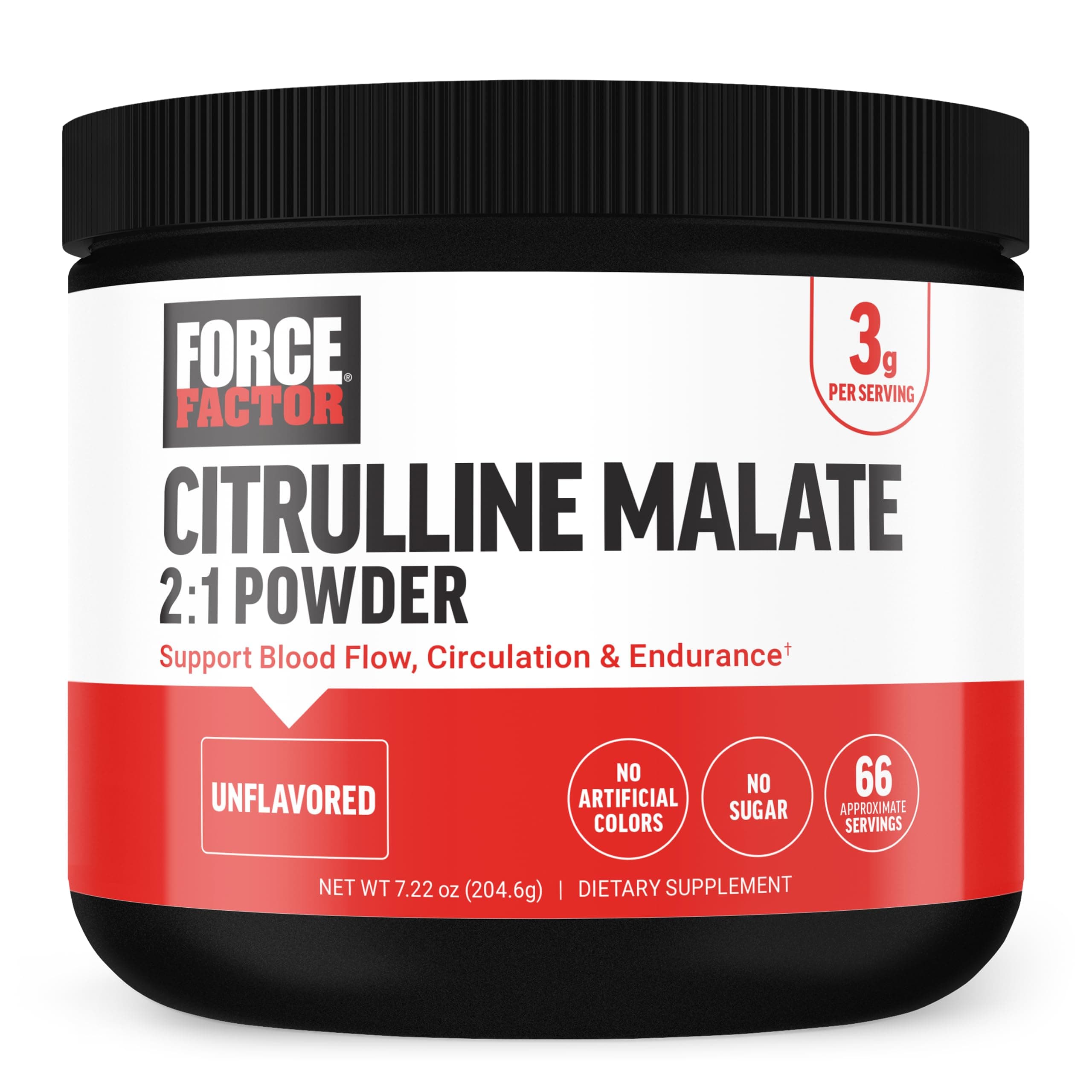 Force Factor Citrulline Malate 2:1, L Citrulline Supplement for Men to Boost Nitric Oxide, Blood Flow, Muscle Pumps, and Performance, L Citrulline Powder Pump Supplement, Unflavored, ~66 Servings