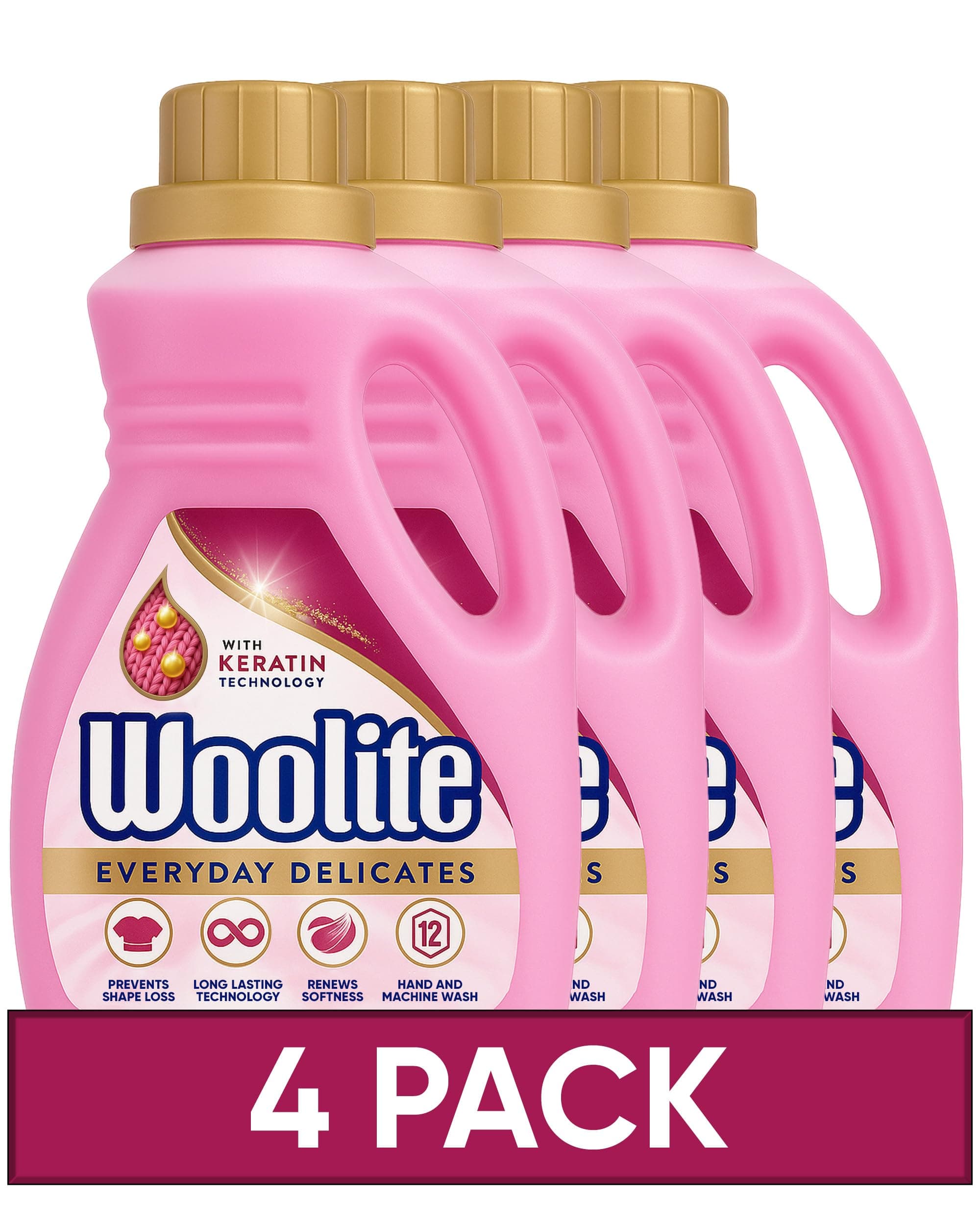 Woolite Laundry Detergent Liquid, Delicates, Hand & Machine Wash - 4 Bottles x 750ml (3000ml)