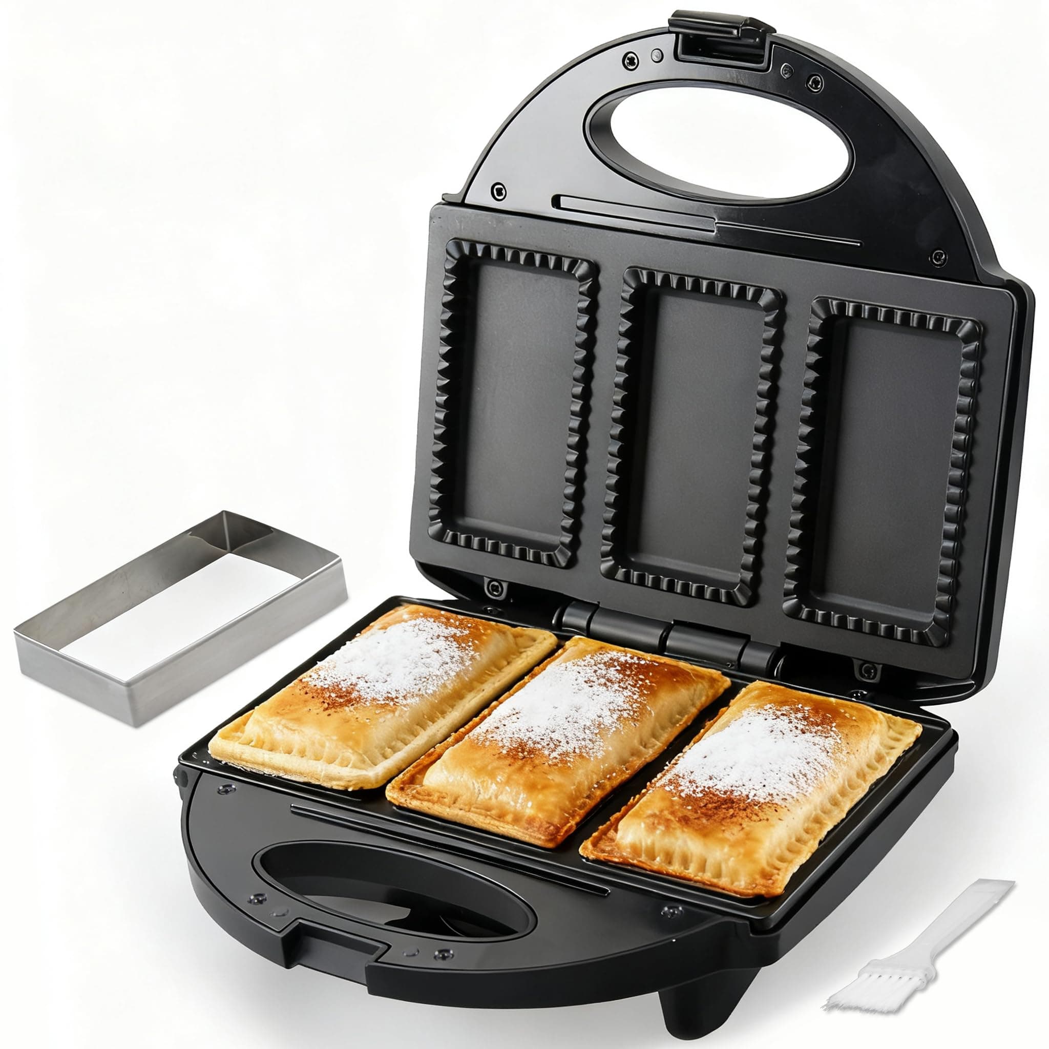 FineMade Electric Mini Pocket Pie Maker Machine with Crust Cutter, Pocket Pie Iron Press with Non Stick Surface, Ideal for Hot Chicken Pockets Pizza Pockets Grilled Cheese Sandwiches and More