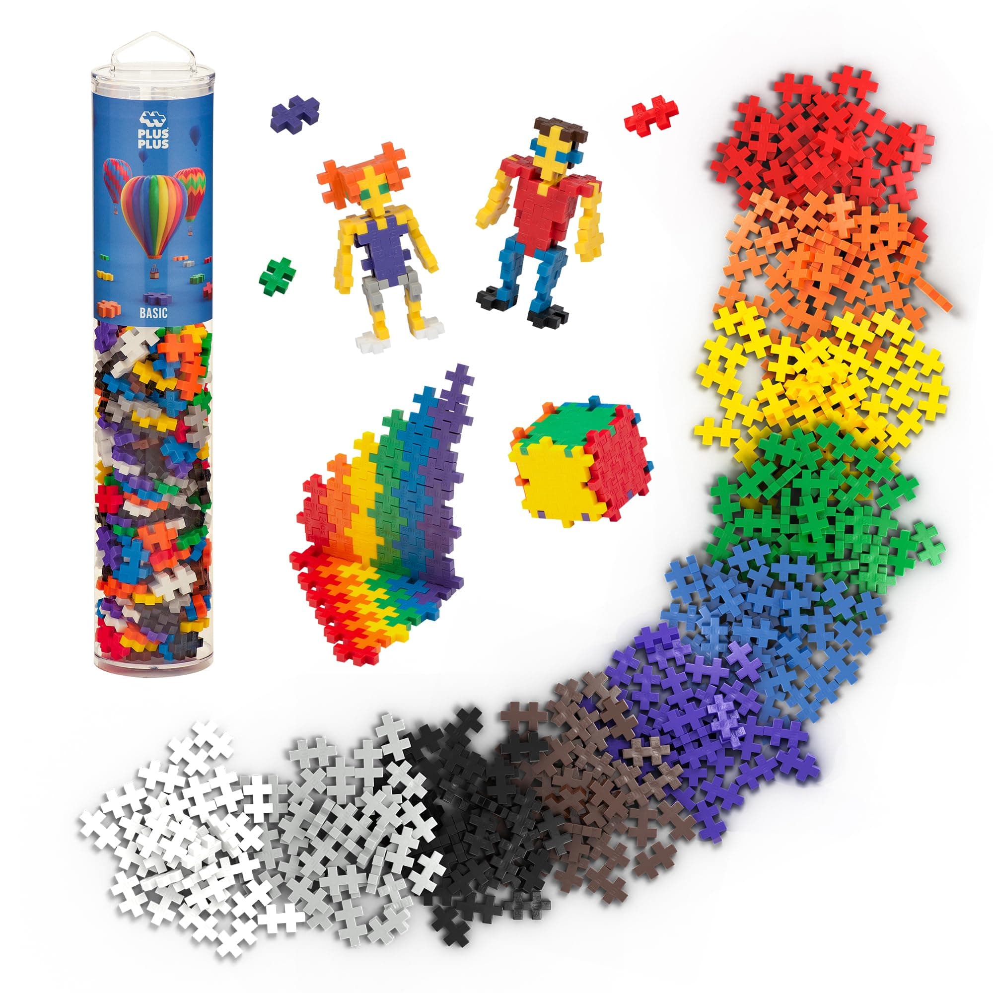 PLUS PLUS 240 Piece Interlocking Building Blocks for Kids, Open Ended Connecting Toys, STEM Bin Classroom Mini Manipulatives - Basic Mix Play Tube