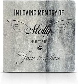 Personalized Memorial Grey Marble Natural Stone Plaque for Pet Cat Dog Frame Paw Grave Marker - Custom Text - Size | 4" x 4" or 10 x 10 cm|