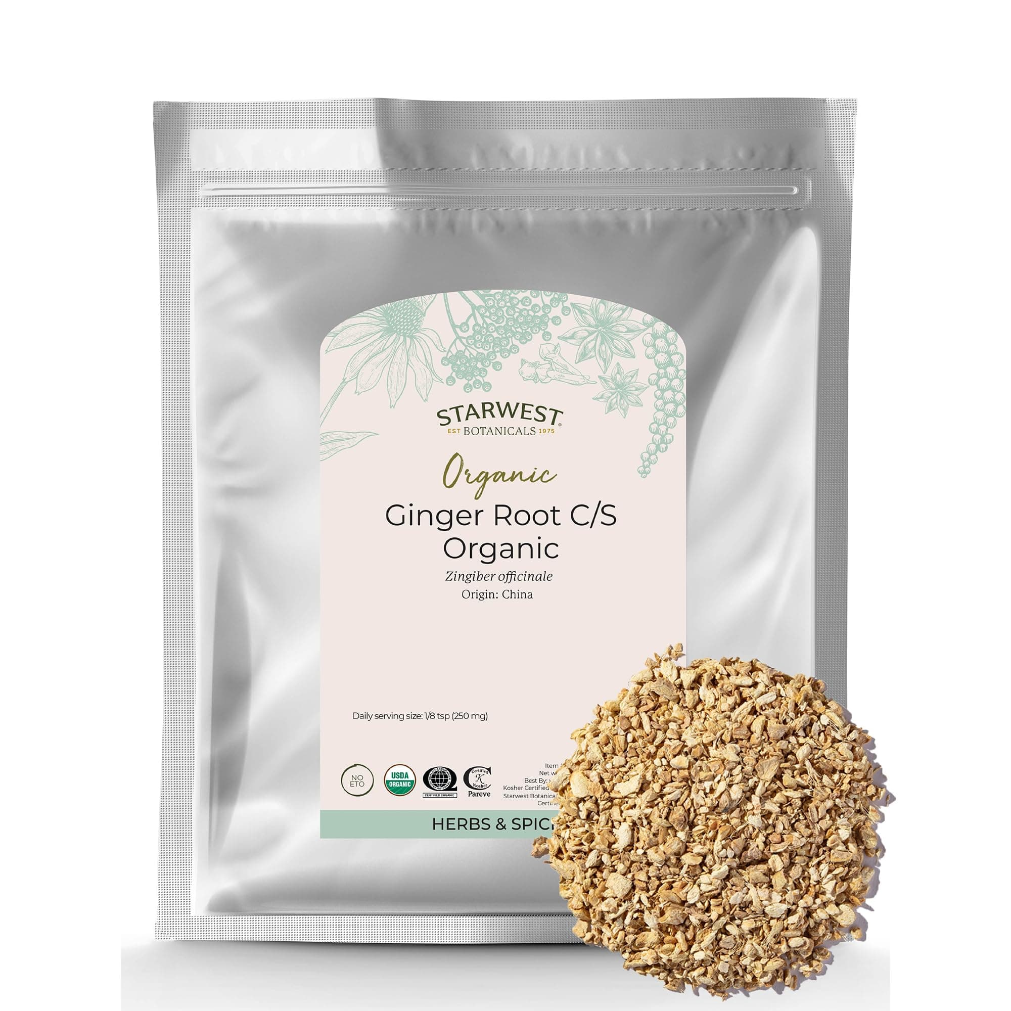 Ginger Root 1/4" C/S, Organic, 1 lb (453.6 g)