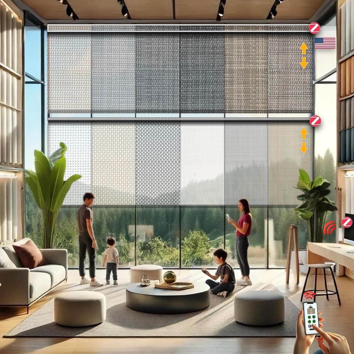 HILADUO Customized Solar Screen Roller Shade Blinds with Remote-Controlled Motorized Operation, Moderate Visibility Fabric, Made in The USA