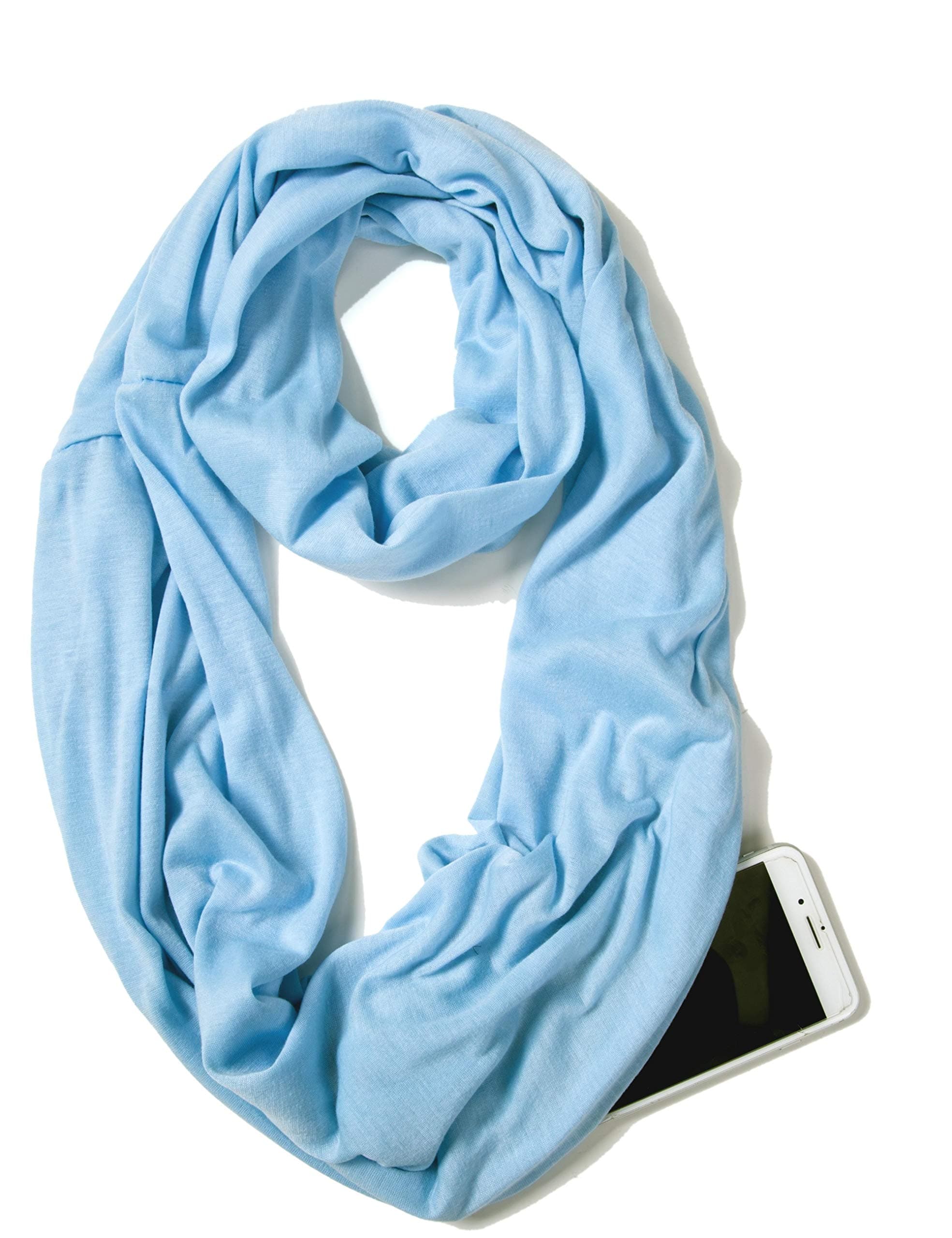 Infinity Loop Solid Color Scarf With Hidden Zipper Pocket For Women - Lightweight Travel Neck Wrap