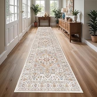 Washable Hallway Runner Rug 3x14: Non Slip Runner Rugs with Rubber Backing Soft Kitchen Rug Farmhouse Distressed Carpet Runner for Living Room Bedroom Bathroom (Turmeric/Grey, 3X14)