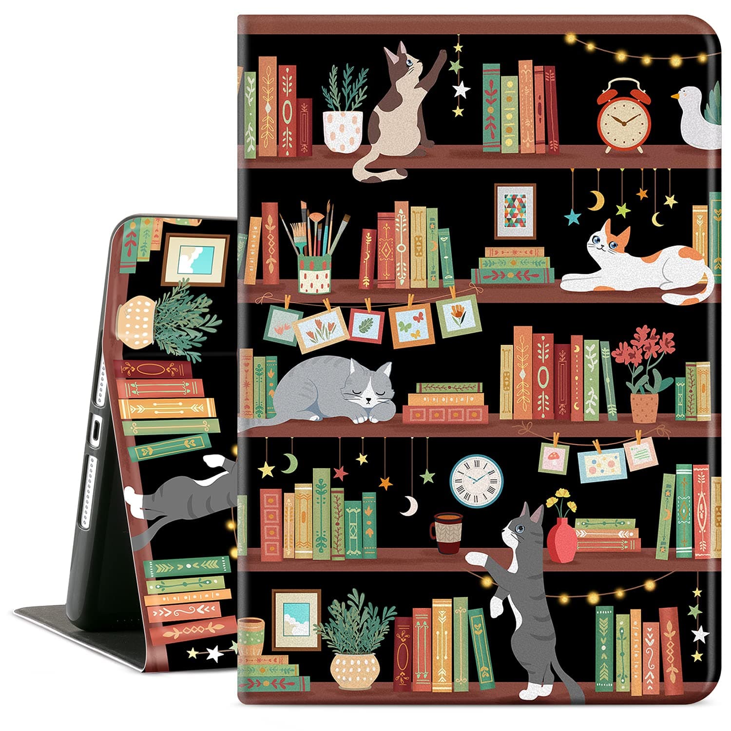 Cutebricase iPad 10.2 Case for iPad 9th Generation 2021, iPad 8th Generation Case 2020, iPad 7th Generation Case 2019,iPad Case 9th Gen Multi-Angle View Adjustable Stand Auto Wake/Sleep, Bookshelf Cat