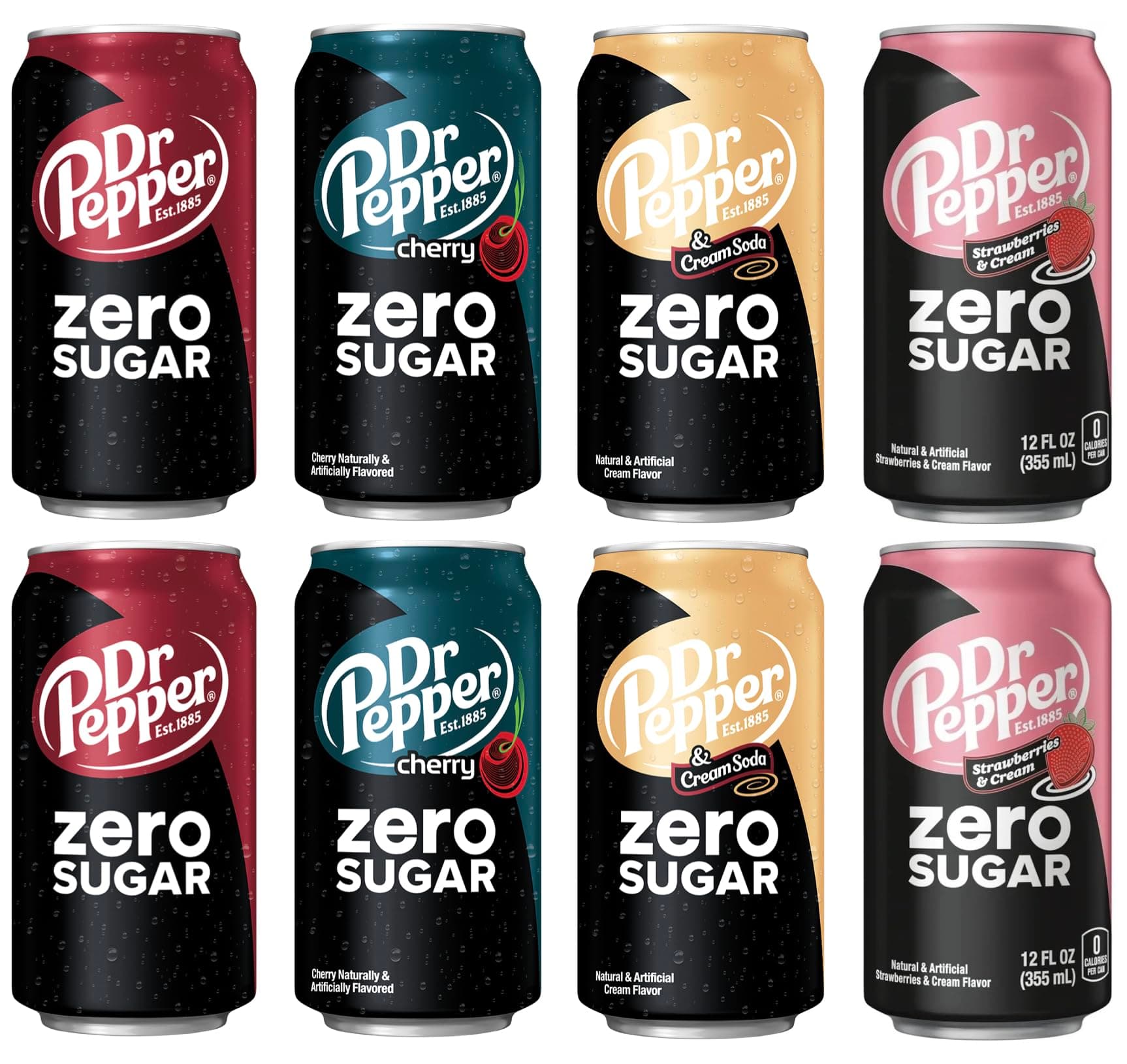 Dr. Pepper Zero Sugar Variety Pack - 4 Flavors | 12 Fl Oz (Pack of 8)