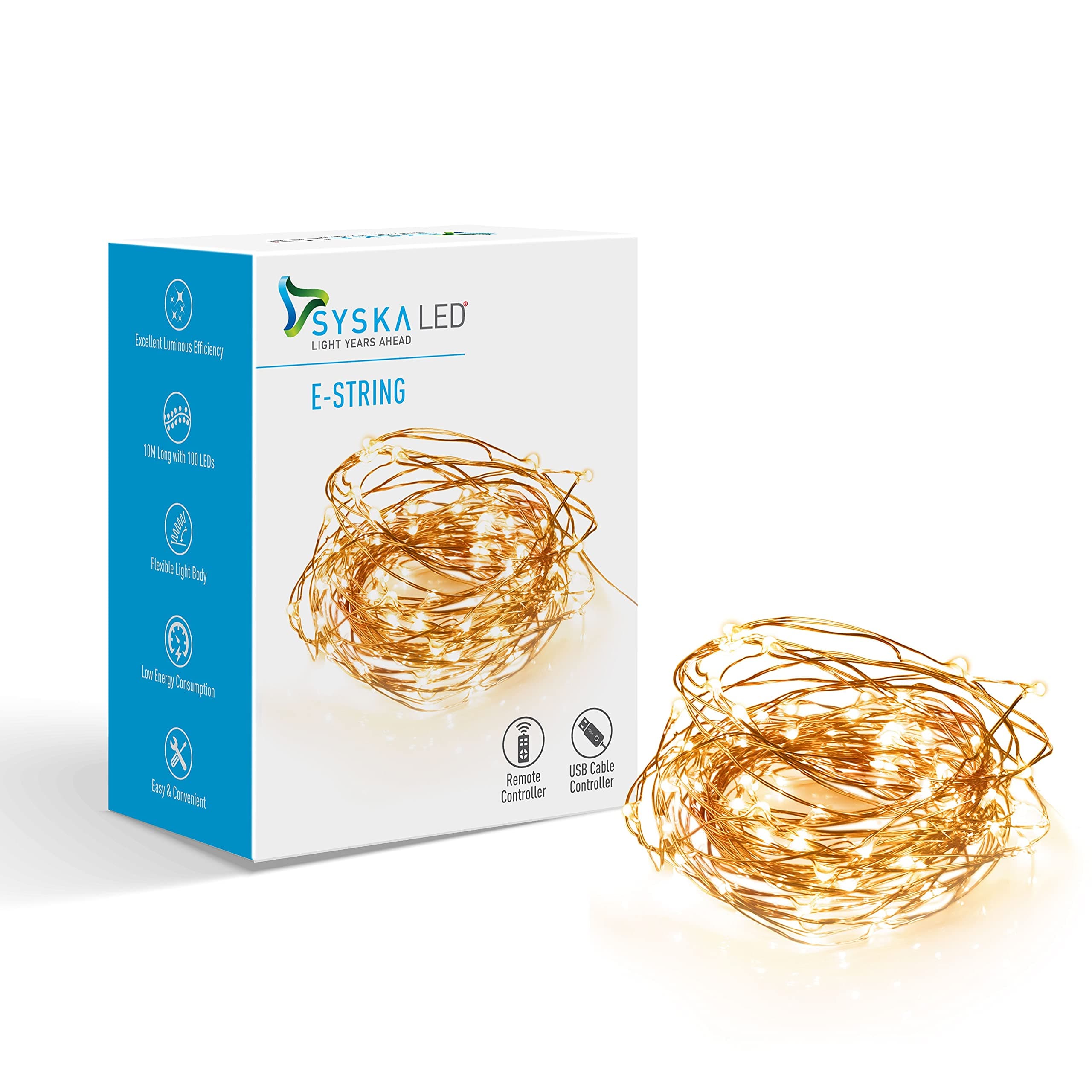 SYSKA 10 Meter 100 LED's Decorative String Light - USB Powered Copper Led String Light with Remote Control