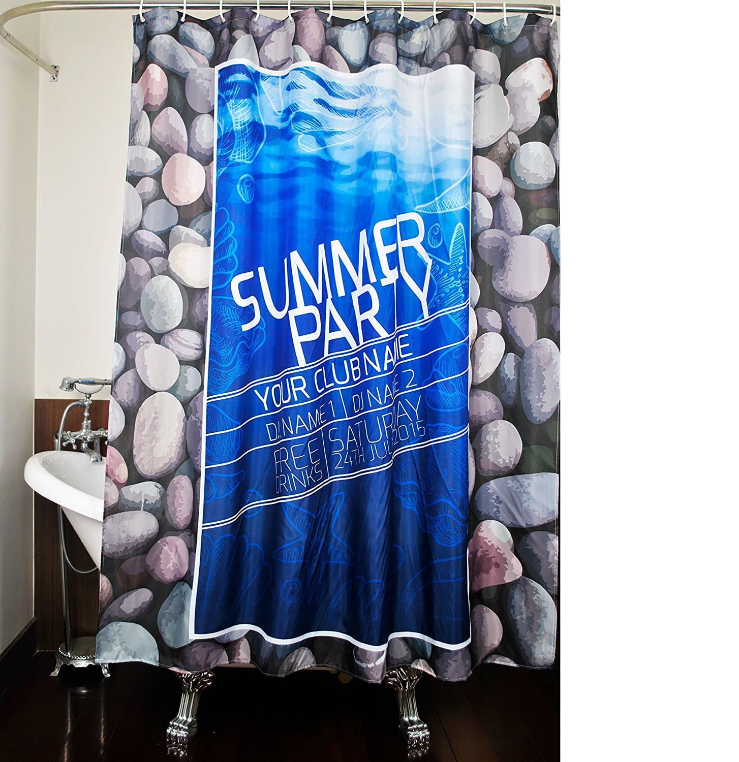 Get Orange cool summer style sea Polyester Terylene Waterproof Shower Curtain, Thicken Curtain with 12pcs Plastic Hooks , 72" X 72" (blue sea)