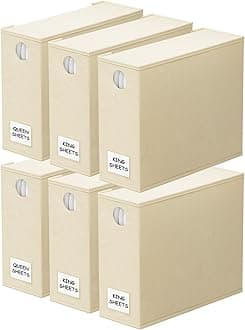 SpaceAid 6 Pack Foldable Sheet Organizers for Linen Closet, XL (Queen & King) Bedding Container (Beige)