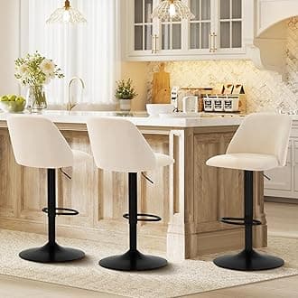 Bar Stools Set of 3, Modern Swivel Bar Chairs, Adjustable Upholstered Barstools Counter Height with Full Backrest for Bar, Dining Room, Kitchen Island, Beige