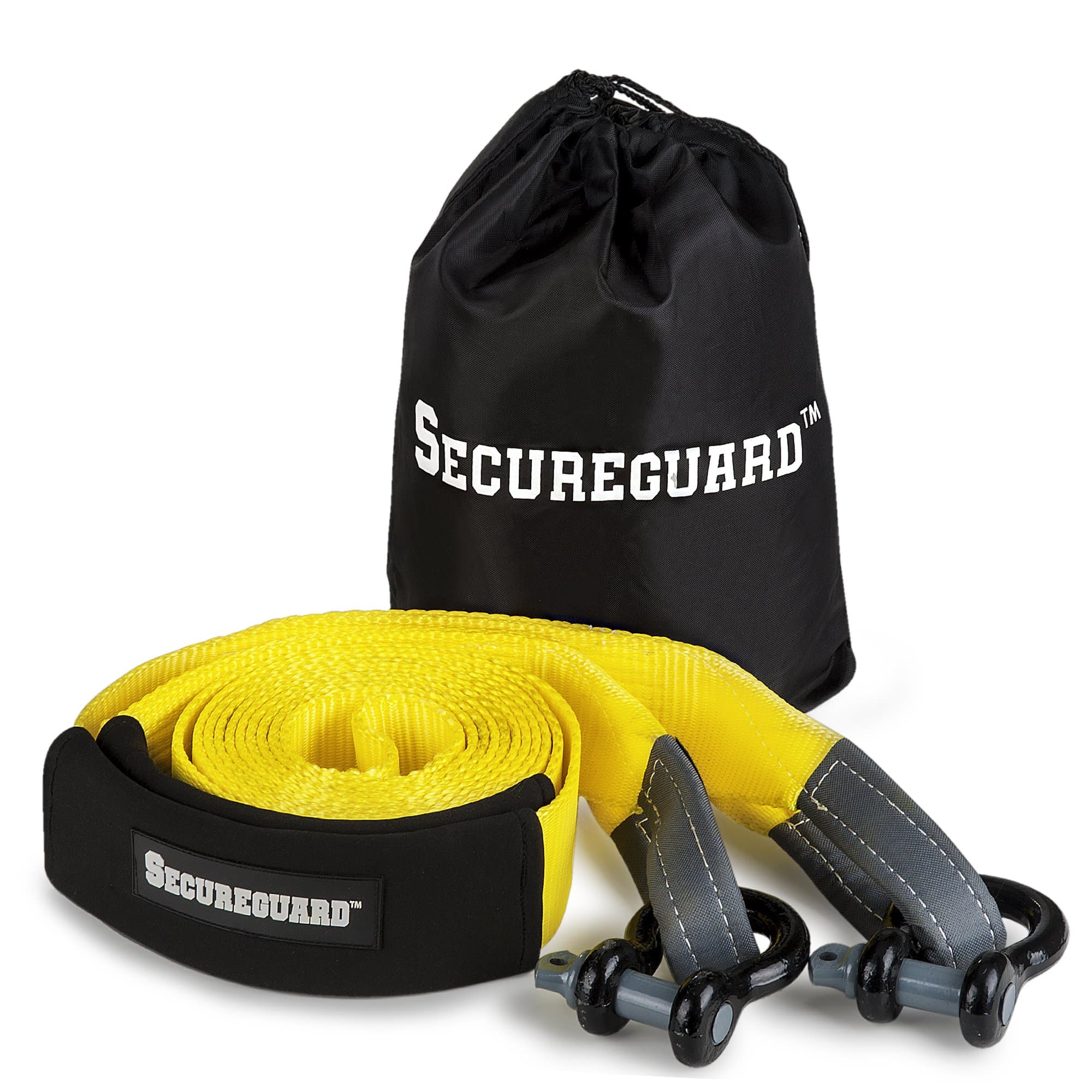 Secureguard ââ‚¬â€œ Extra Heavy Duty Tow Rope | Strap Rated for 30,000lbs | 20 Feet Long | Includes Steel U-Hooks for Ease of use & Reinforced Eye Hoops for Reliable Towing