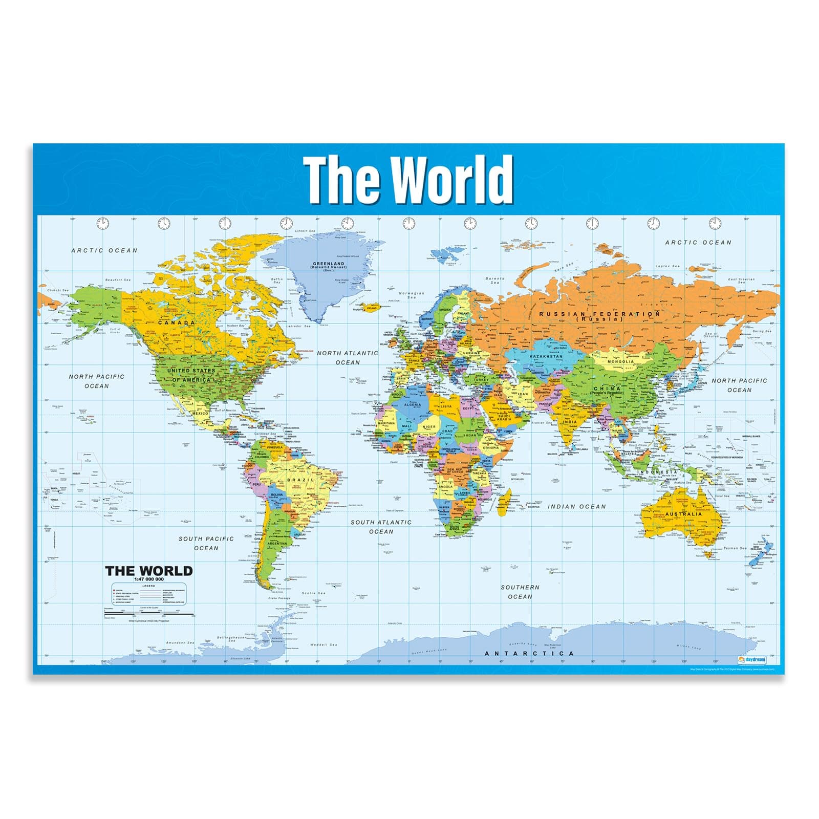 World Map - Wall Chart - EXTRA LARGE - A1 (850mm x 594mm) - Laminated - Geography Secondary School Classroom Wall Charts by Daydream Education.