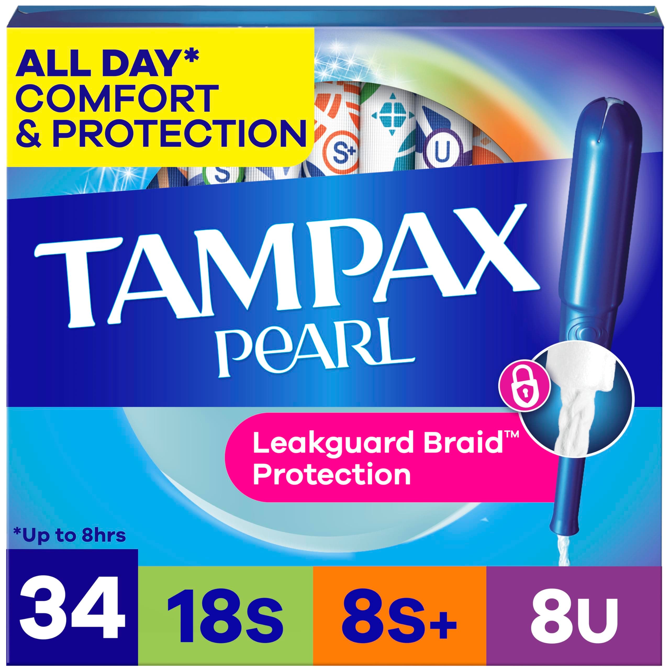 Pearl Tampons Trio Pack, Super/Super Plus/Ultra Absorbency with BPA-Free Plastic Applicator and LeakGuard Braid, Unscented, 34 Count