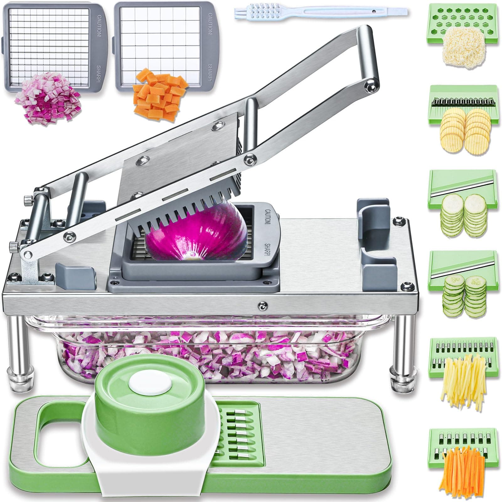 Vegetable Chopper, Vegetable Chopper with 8 Blades, Onion Cutter with Container, Professional All-in-One Food Dicer, Mandolin Slicer, Stainless Steel Material Salad Grater