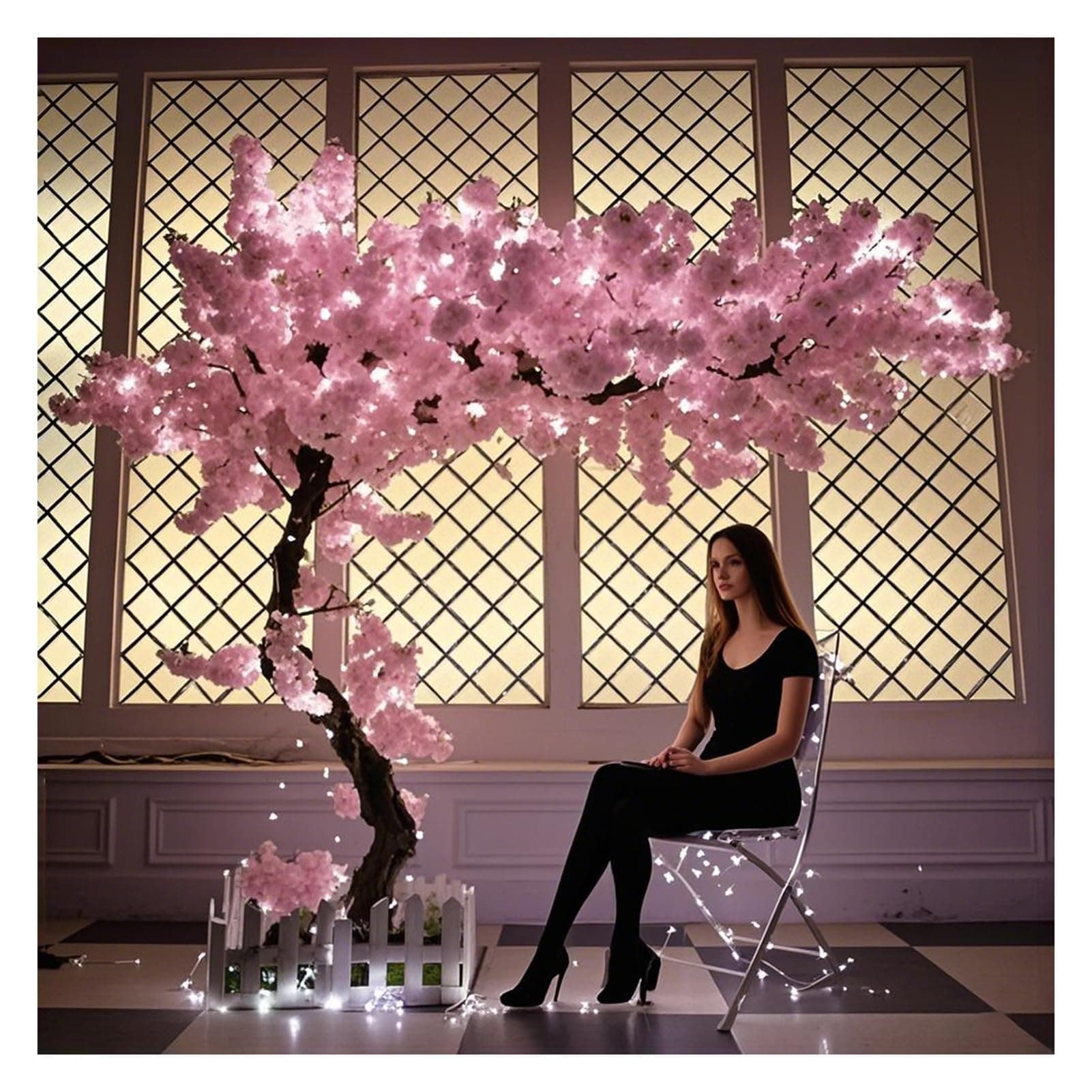 5ft Cherry Blossom Tree Artificial with Lights Faux Pink Artificial Flowers Handmade Fake Japanese Cherry Blossom Trees Decor for Indoor Outdoors