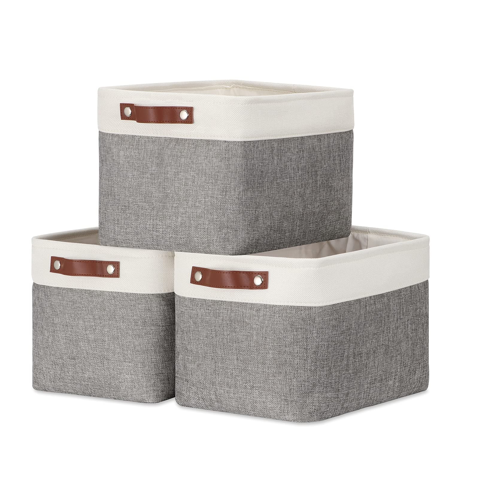 DULLEMELO Storage Baskets for Organizing, Rectangular Fabric Storage Bins Collapsible, Perfect for Shelves, Closets, Empty Gift Baskets (3-Pack Medium-15 inch X 11 inch X 9.5 inch , White&Grey)