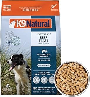 K9 Natural Beef Freeze Dried Dog Food, High-Meat Natural Complete Meal or Meal Toppers for Dogs, Grass-Fed Beef from New Zealand, Grain-Free, GMO-Free, Complete & Balanced Nutrition, 4lb
