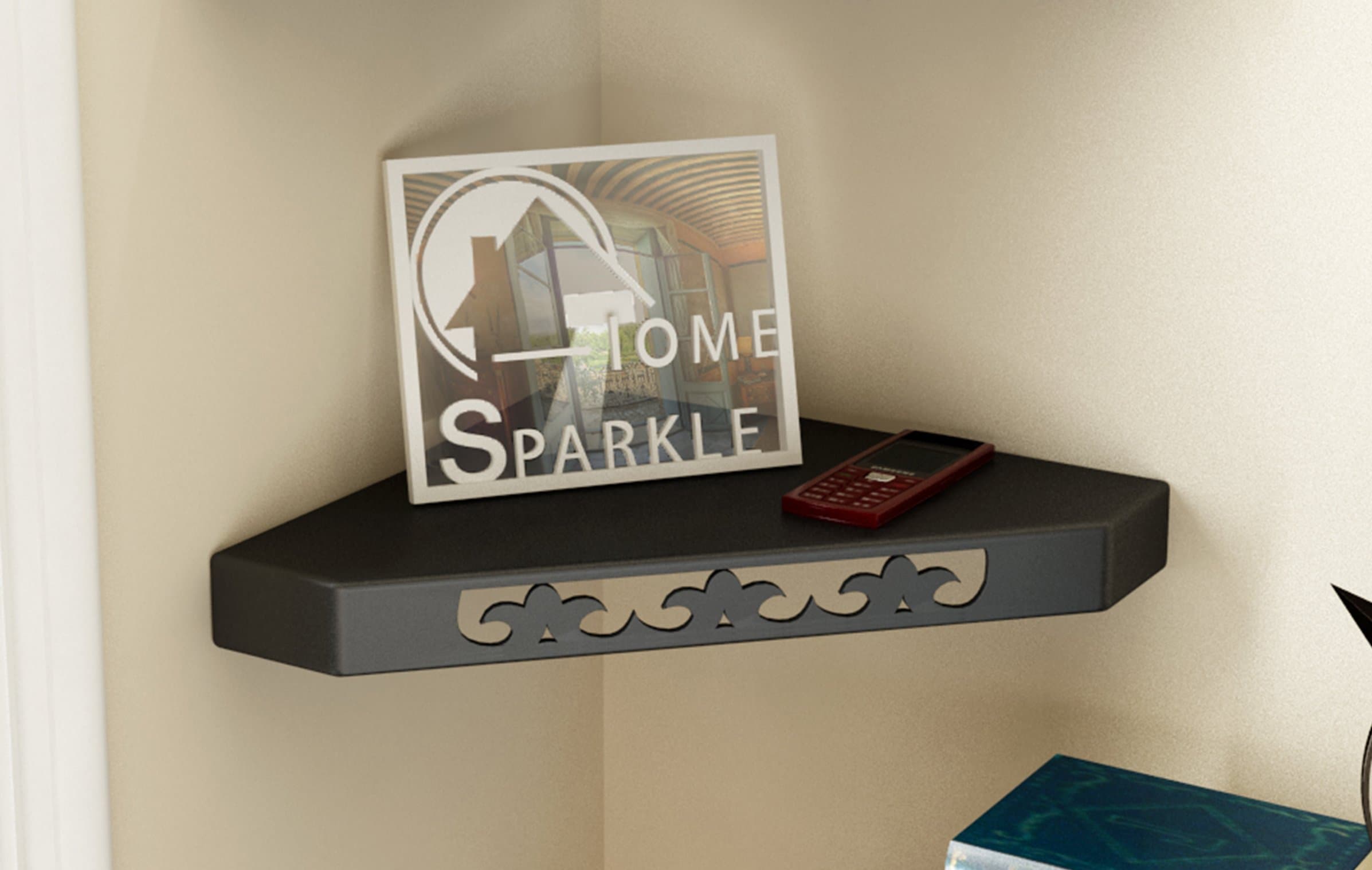 Home Sparkle Corner Wall Shelfs | Triangular Wooden Corner Wall Shelves for Living Room Office and Bedroom (Black), 39 x 28 x 5.5