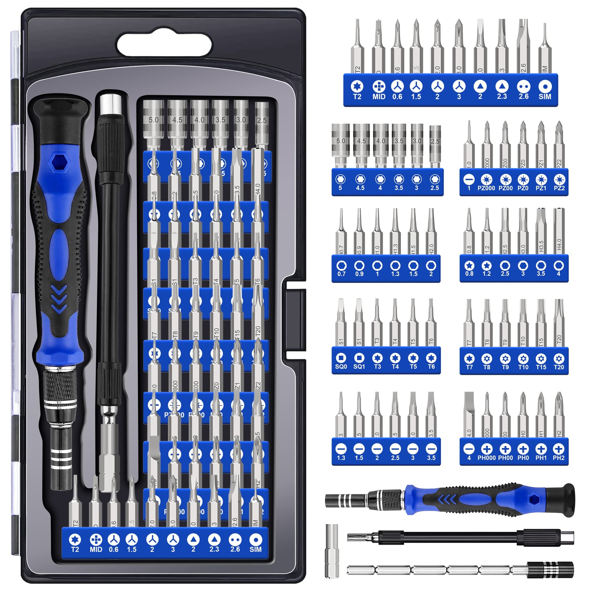 XOOL 62-in-1 Precision Screwdriver Kit, 58 Magnetic Bits, Flexible Shaft & Extension Rod, Electronics Repair Tool for Phone, Laptop, PC, Tablet, Game Console