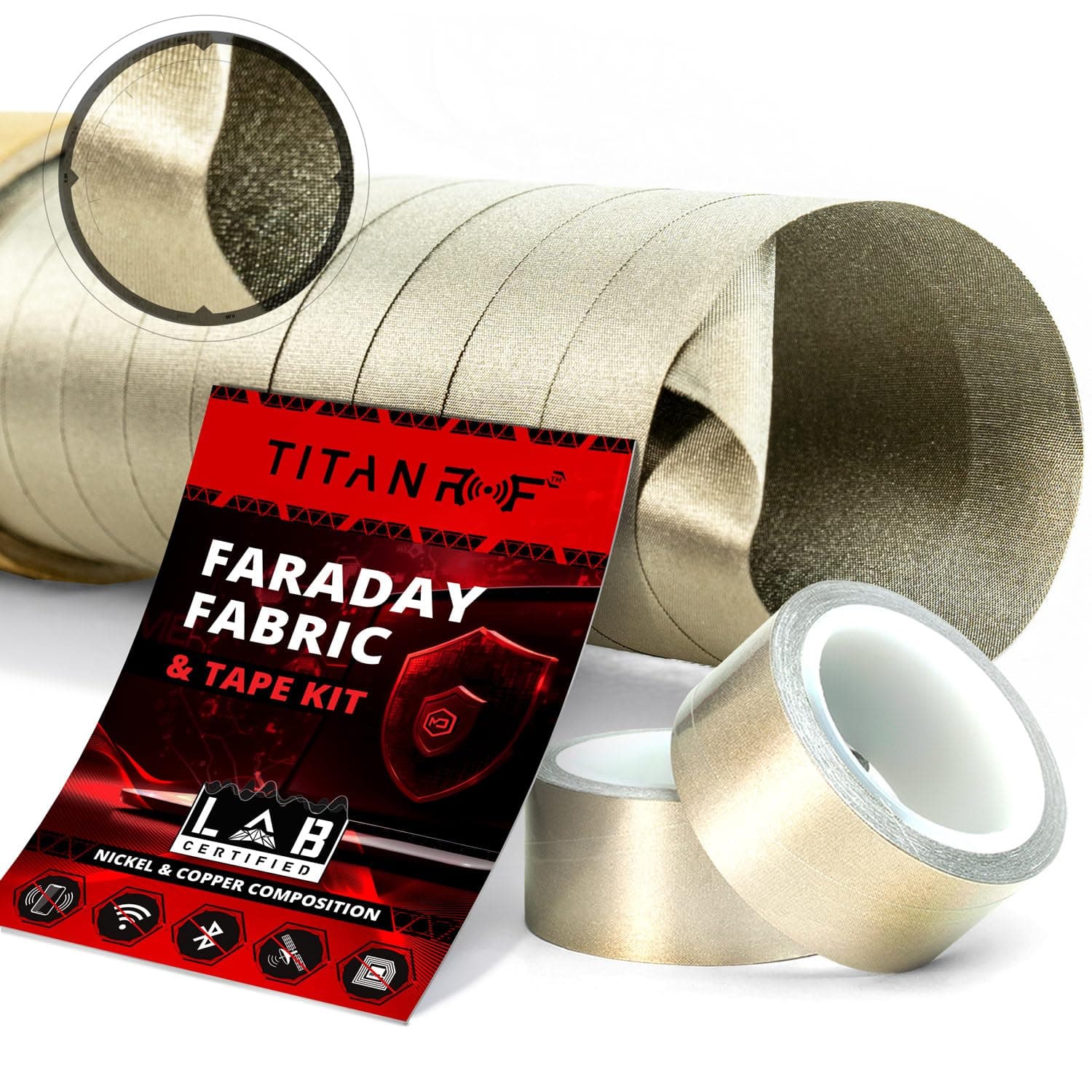 TitanRF Faraday Fabric Pro Construction Kit 44" x 18' (1.1m x 5.5m) + Extra 20' (6m) TitanRF Tape // Military Grade Conductive Material Blocks RF Signals WiFi Cell Bluetooth RFID EMF
