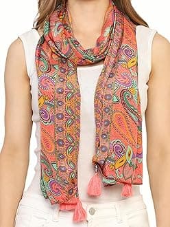 KE KANHA EXPORT Women Scarf|Stole For Women|Scarf For Women Stylish|Stall For Women|Border Print Face Cover Head Wrap|Boho|Beach|Multicolor|180x50cm|Pack Of 1