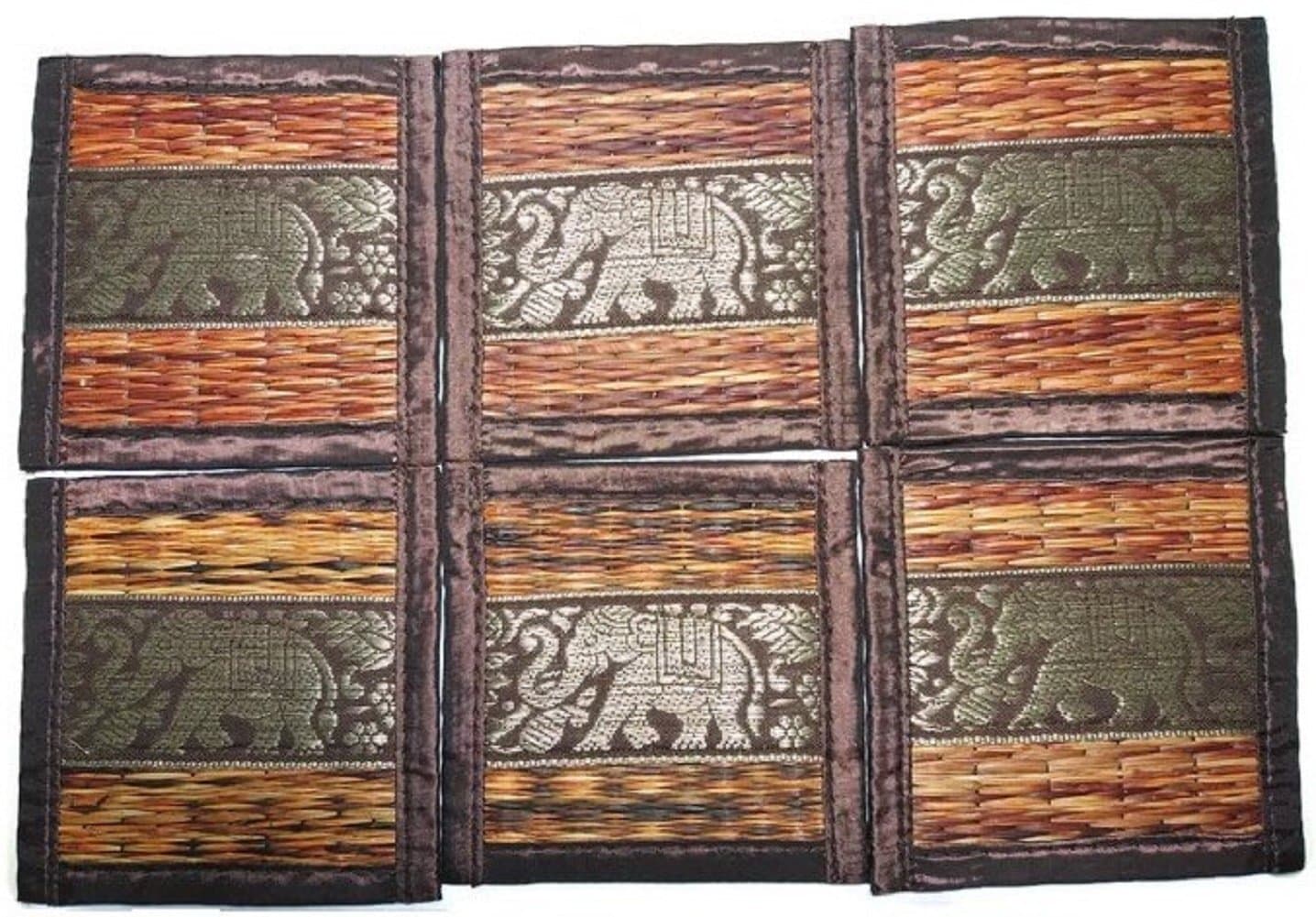 Chic Nature Reed Elephant Collection 6-piece Handmade Coaster Set, Assorted Color (Brown #2)