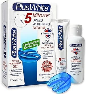 Plus White Premier Whitening System - 5 Minute Speed Whitening Gel, Comfort Fit Mouth Tray & StainGuard Post - Dentist Approved & Professional Grade (2 oz Tube, Mouth Tray and 4 oz Post Rinse)