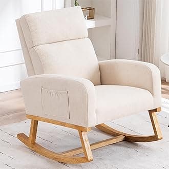 Rocking Chair Nursery, Nursing Rocker Chairs with High Backrest, Modern Glider Rocking Chair for Mom Nursery, Living Room, Bedroom, Beige
