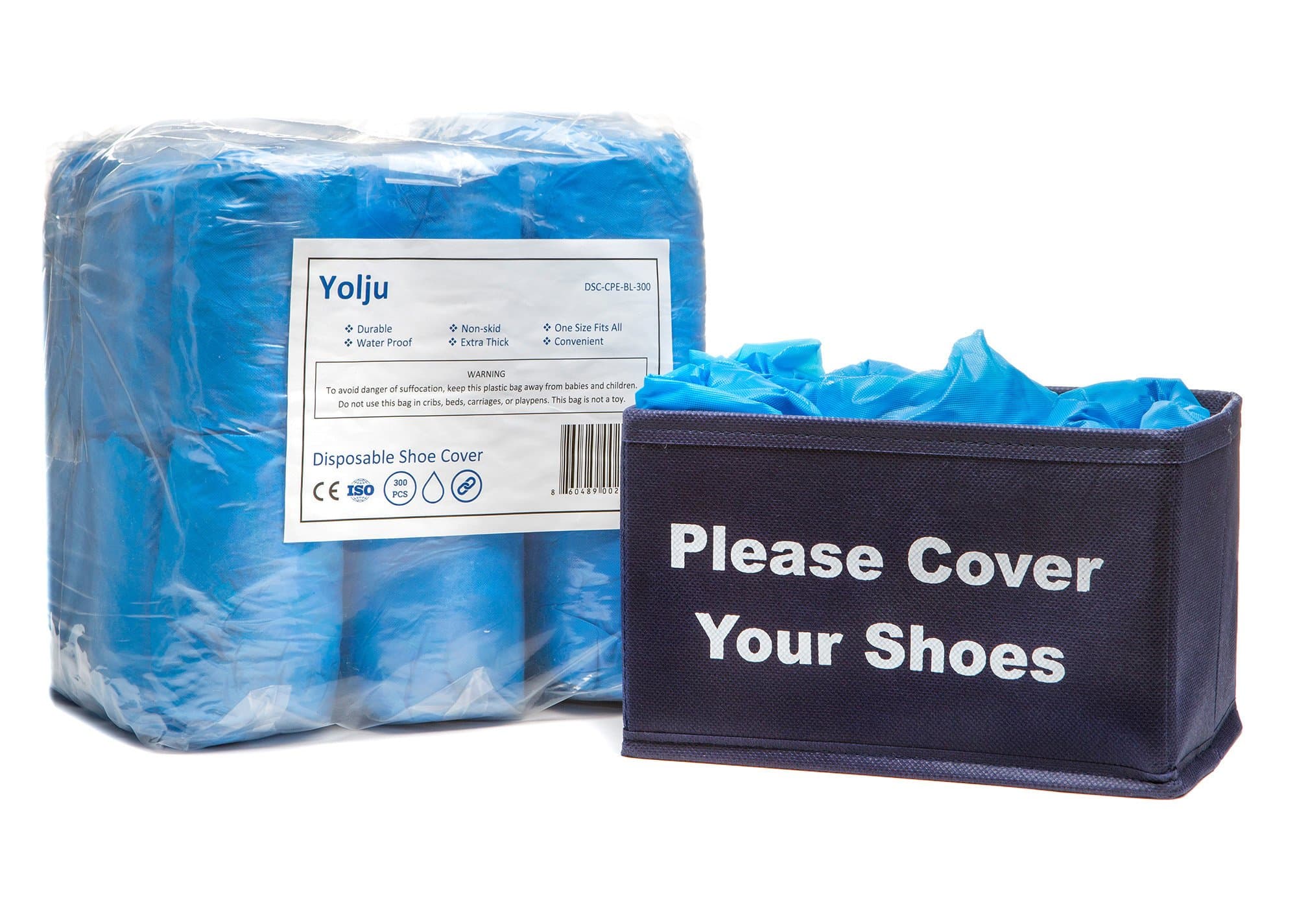 300 Pack Disposable Shoe Covers with a Bonus Small Storage Box | Waterproof, Durable CPE Material